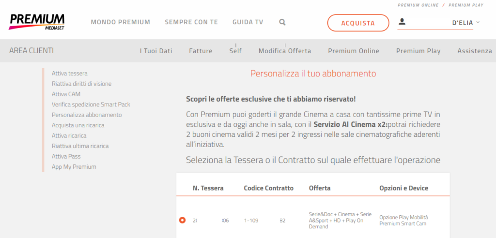 personalizza il tuo abbonamento Premium Play