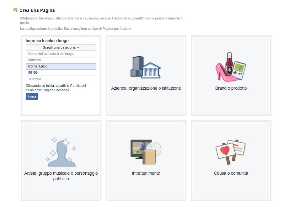 Come creare una pagina Facebook Scegli una categoria