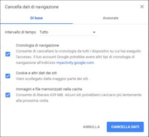 Chrome come cancella la cache - Cancellai dati di navigazione