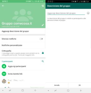 aggiungere una descrizione ad un gruppo su WhatsApp