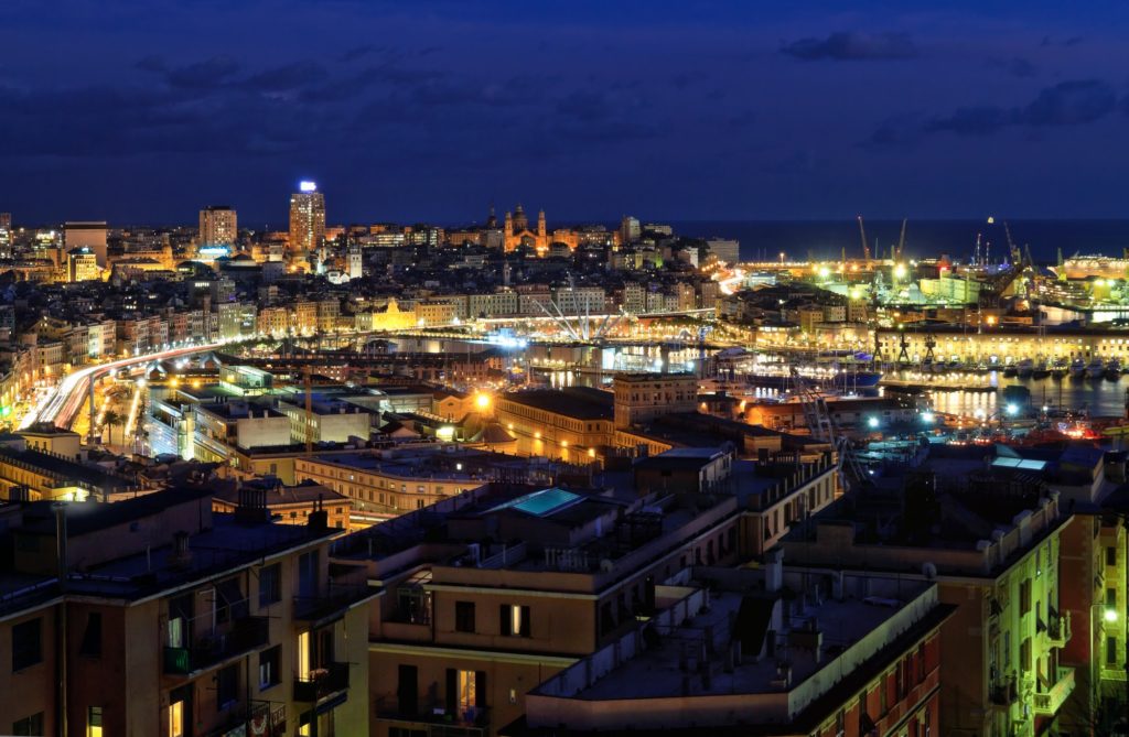 overview of Genoa at evening